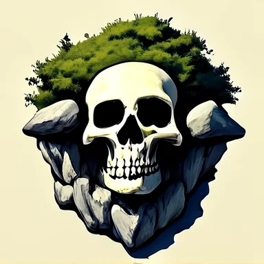 A skull-shaped island painted by Ghibli, base model, 50 steps